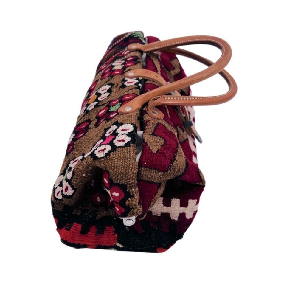 The Elephant Walk Bag Leather Fabric Red Brown Hand Crafted - Picture 4 of 8